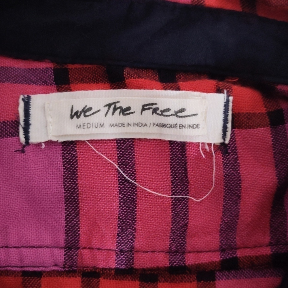 Free People Pacific Dawn Drawstring Plaid Shirt size medium with raw him - Picture 3 of 8